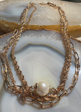 Load image into Gallery viewer, Layered Gold Chain Pearl Accent Necklace