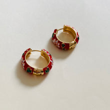 Load image into Gallery viewer, Red enamel hoop earrings