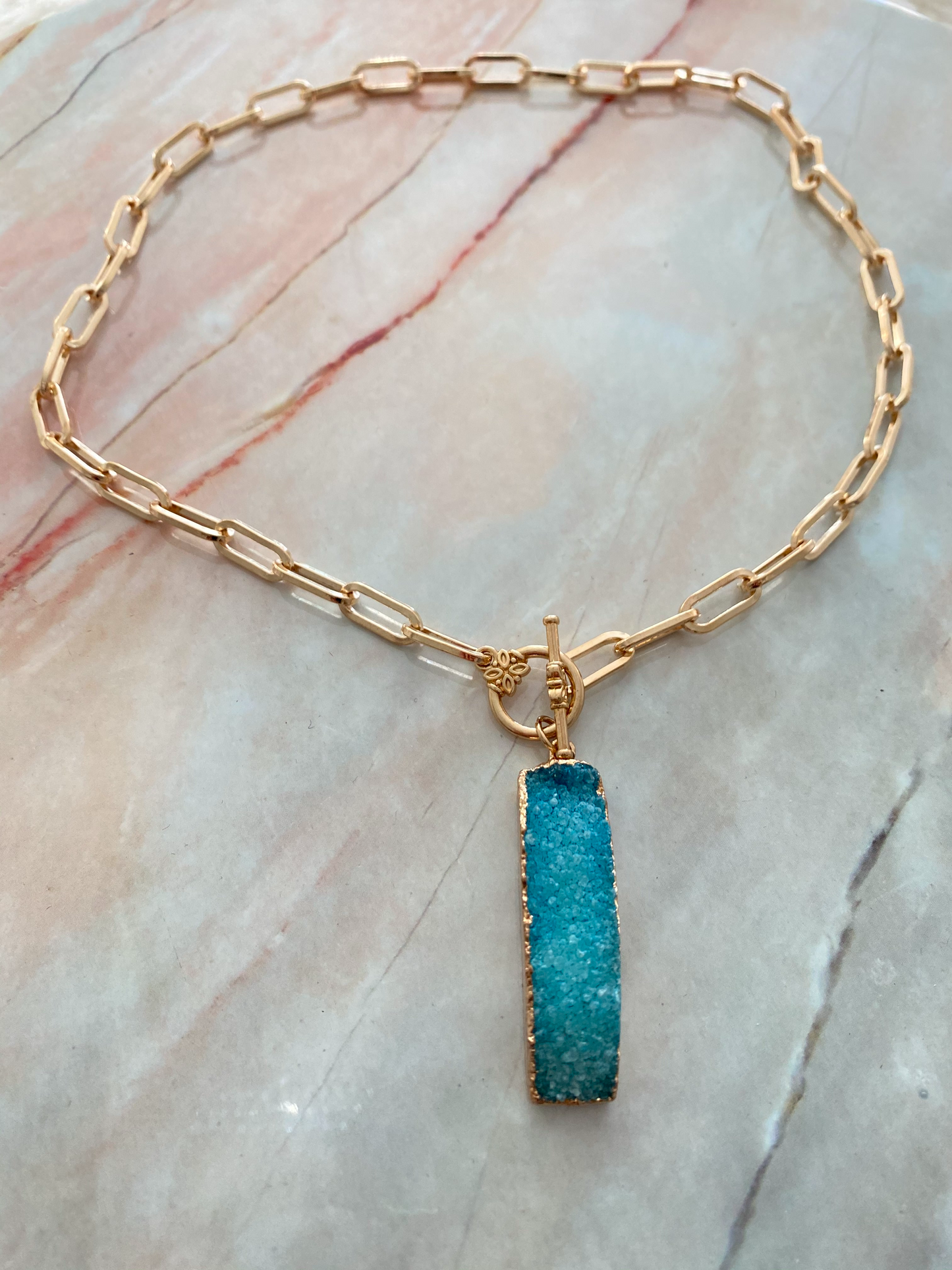 Druzy Turquoise Link Necklace