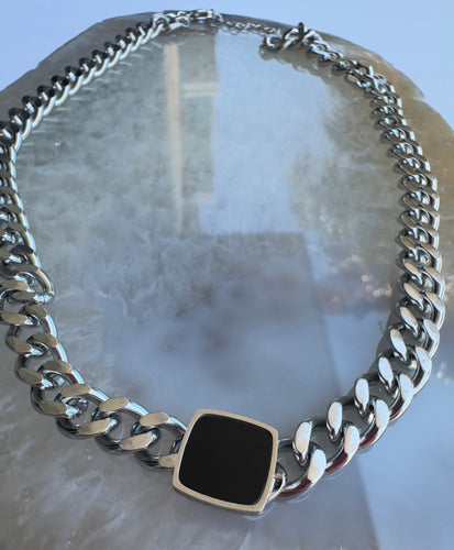 Silver Black Accent Necklace