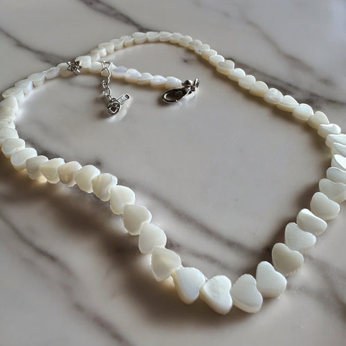 Delicate Beaded White Heart Necklace