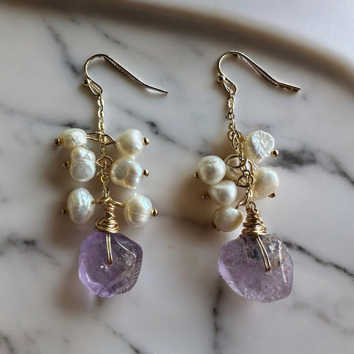 Pearl and Amethyst Drop Earrings