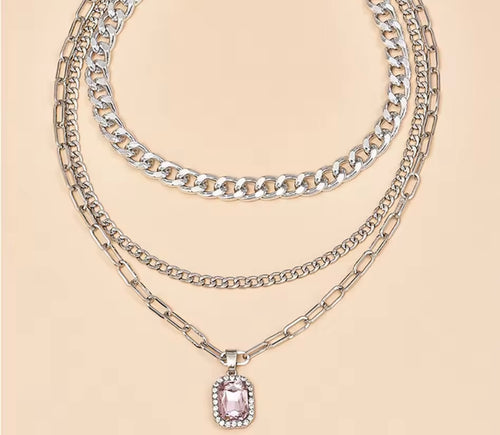 Silver and Pink Pendant Necklace