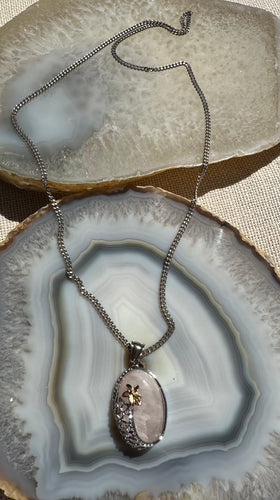 Rose Quartz Crystal Moon Necklace