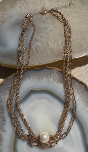 Layered Gold Chain Pearl Accent Necklace