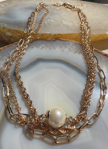 Layered Gold Chain Pearl Accent Necklace