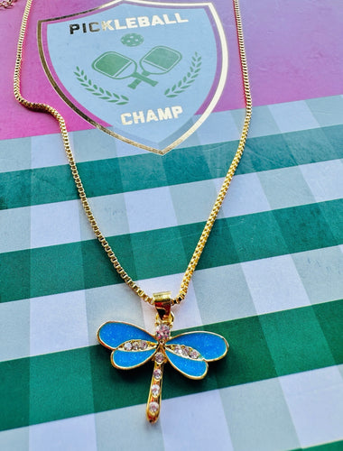 Blue Enamel Dragonfly Necklace