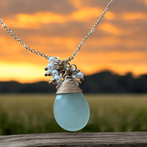 Delicate Aquamarine and Pearl Necklace