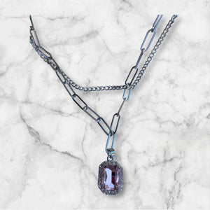 Silver and Pink Pendant Necklace