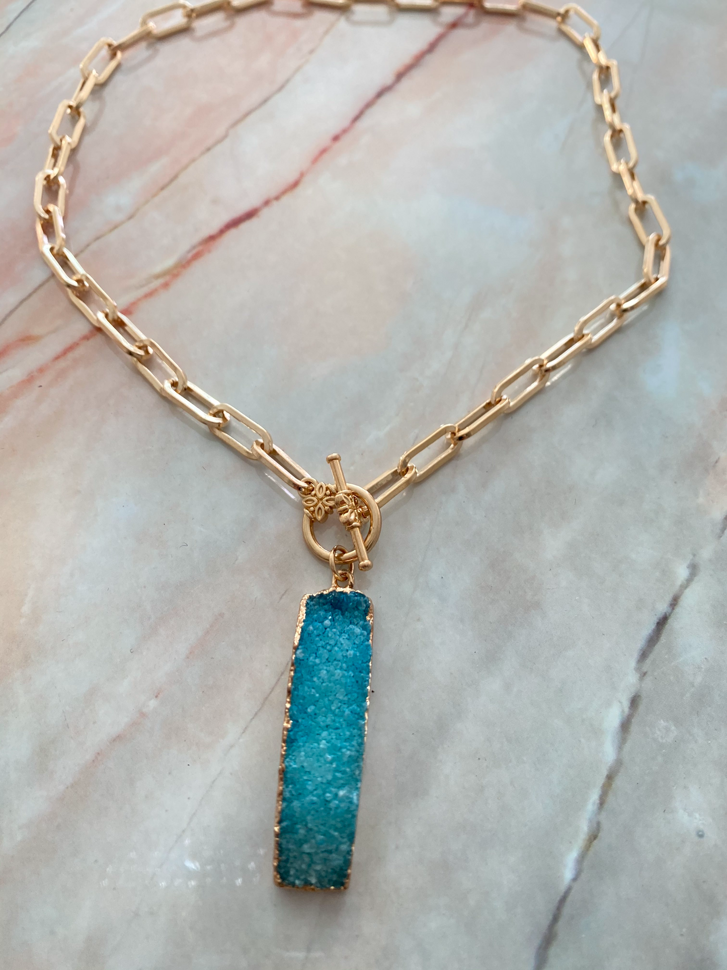 Druzy Turquoise Link Necklace