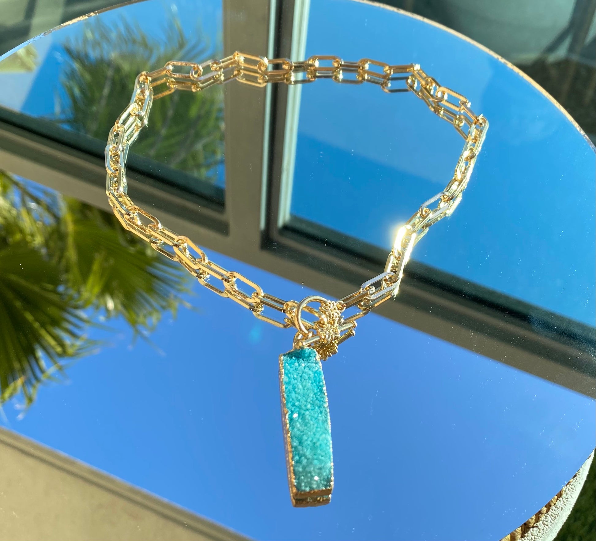 Druzy Turquoise Link Necklace