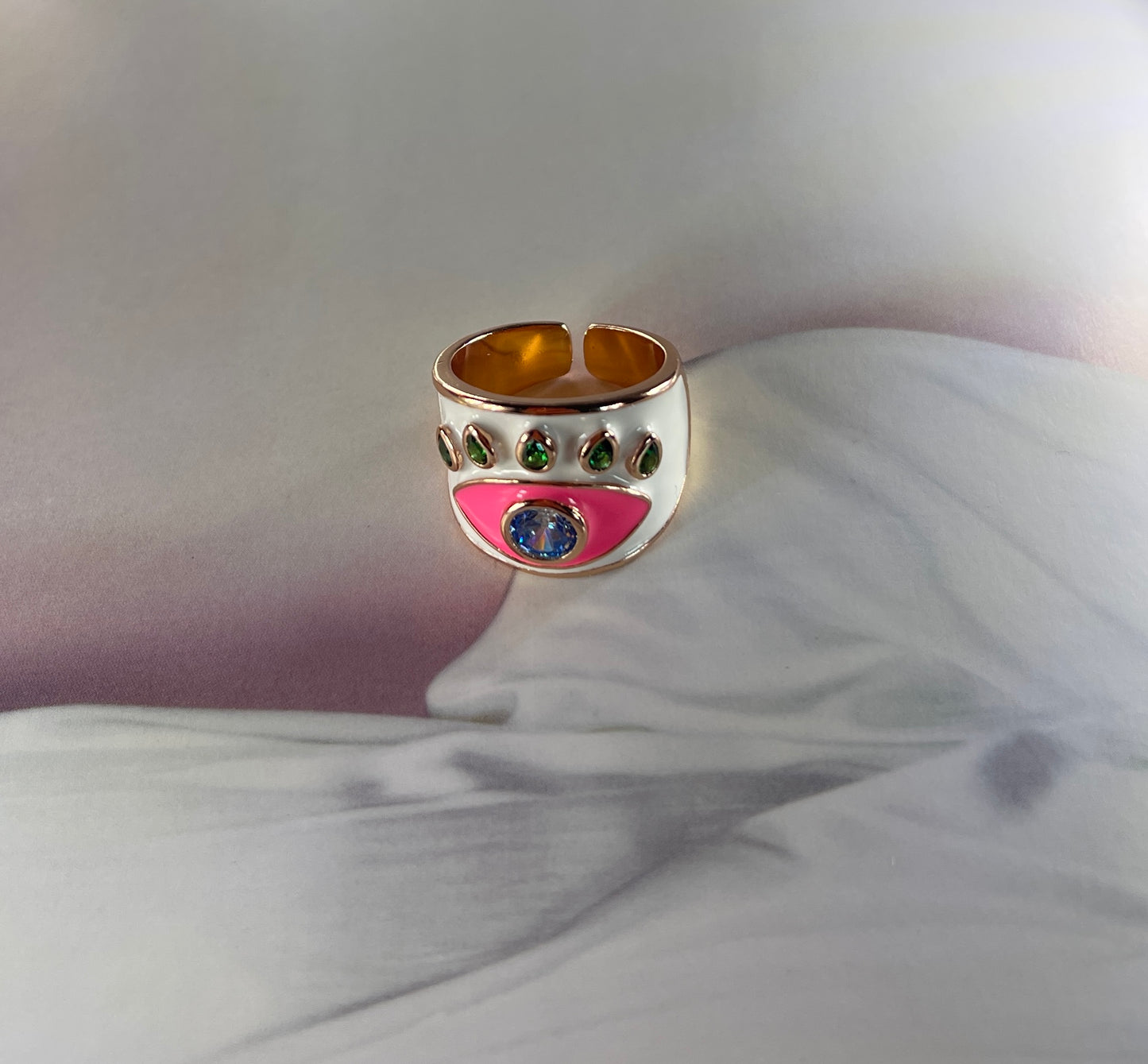 Ring - Enamel Pink and White Ring
