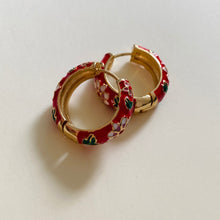 Load image into Gallery viewer, red enamel hoop earrings