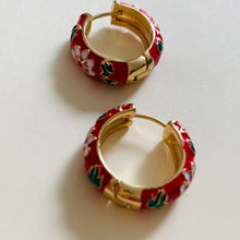 Load image into Gallery viewer, Red enamel hoop earrings