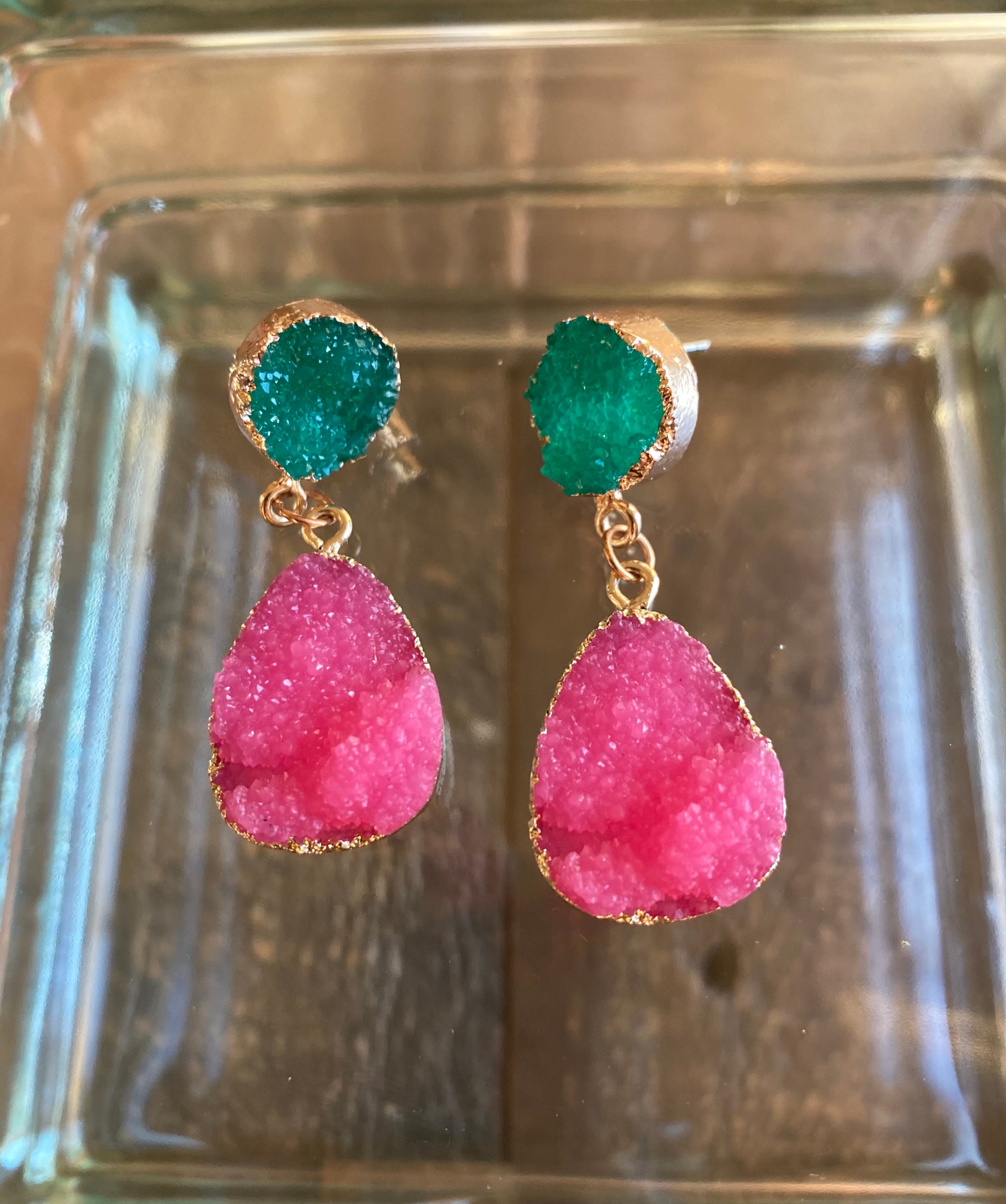 Pink and Green Earrings