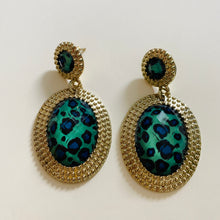 Load image into Gallery viewer, green and blue animal print earrings