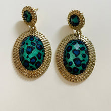 Load image into Gallery viewer, green and blue animal print earrings